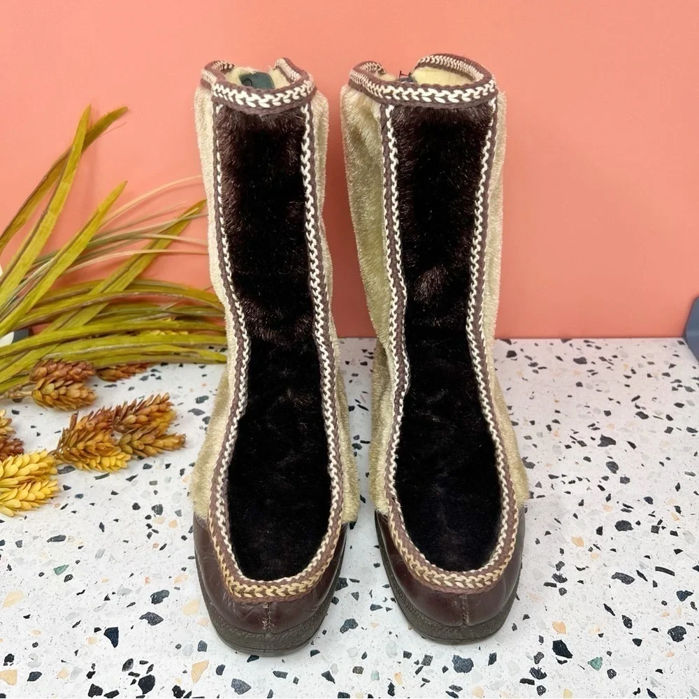 Vintage Apres Ski Faux Fur Cabin Boots Winter Lodge Women’s Snow Boots Sz 8